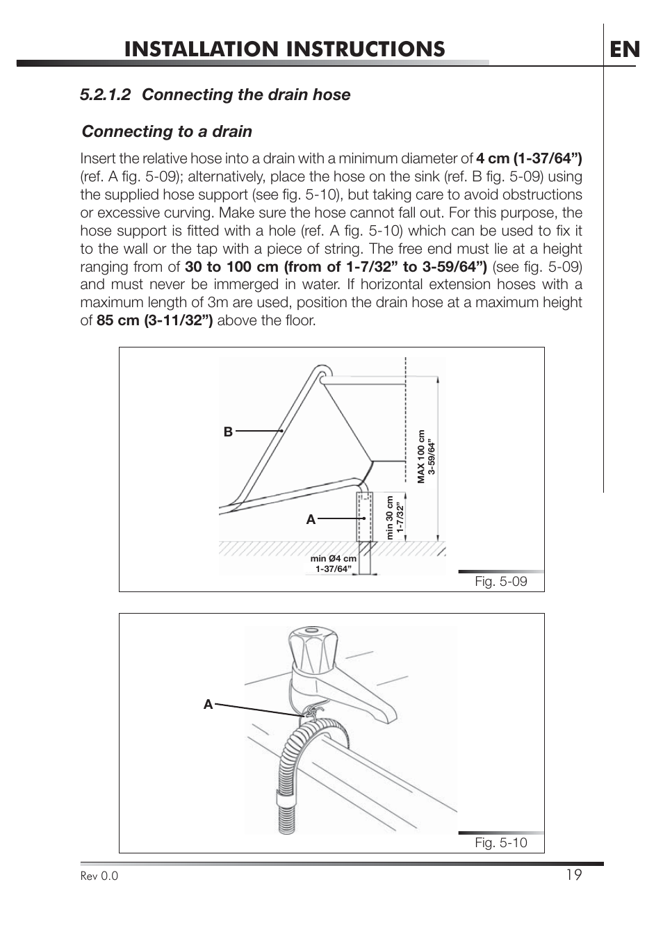 Installation instructions, 2 connecting the drain hose connecting to a drain | Smeg STA4645U User Manual | Page 73 / 93