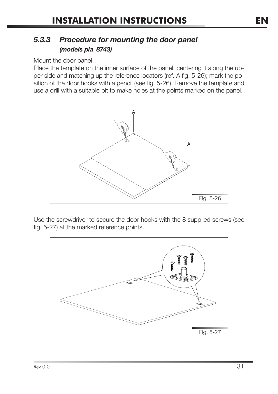 Installation instructions, 3 procedure for mounting the door panel | Smeg STA4645U User Manual | Page 85 / 93