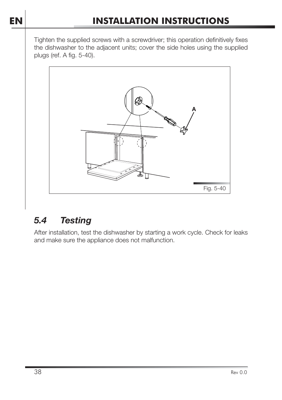 Installation instructions, 4 testing | Smeg STA4645U User Manual | Page 92 / 93