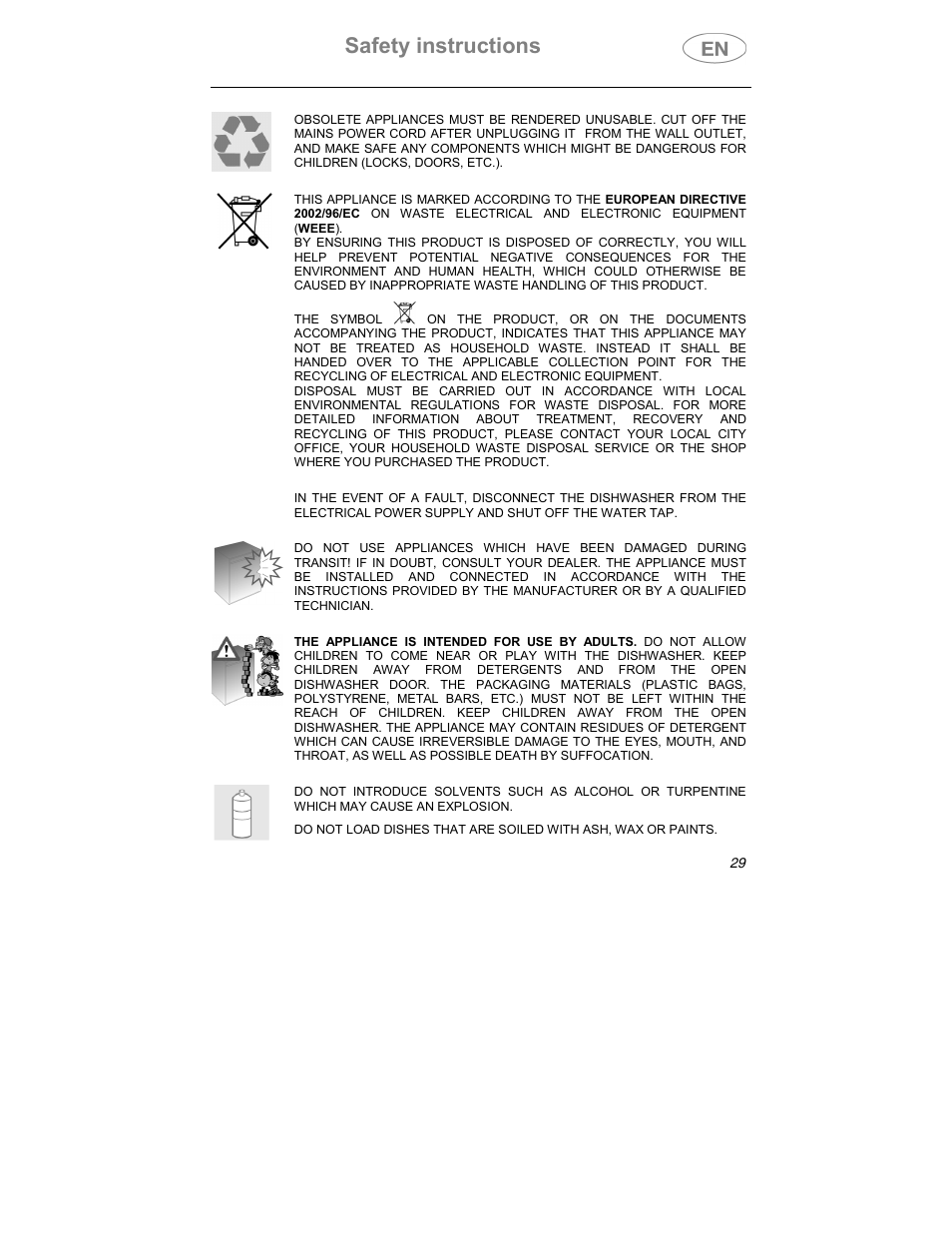 Safety instructions | Smeg DD409S User Manual | Page 16 / 38