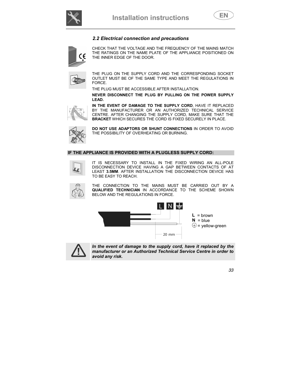 Installation instructions | Smeg DD409S User Manual | Page 20 / 38