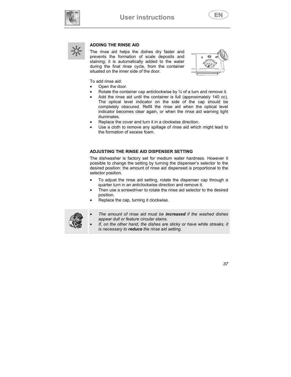 User instructions | Smeg DD409S User Manual | Page 24 / 38