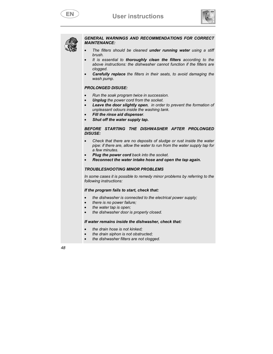 User instructions | Smeg DD409S User Manual | Page 35 / 38