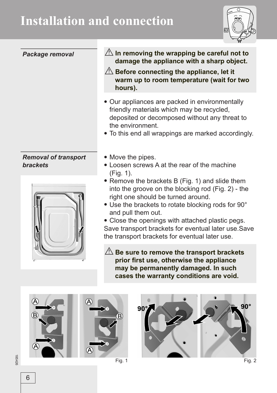 Installation and connection | Smeg 185426 User Manual | Page 6 / 36