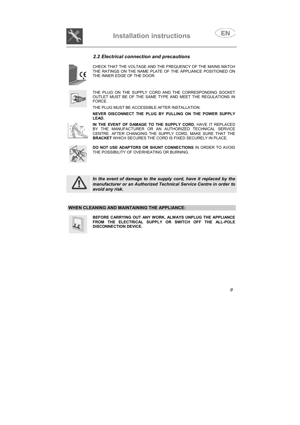 Installation instructions | Smeg SNZ414IS User Manual | Page 8 / 32