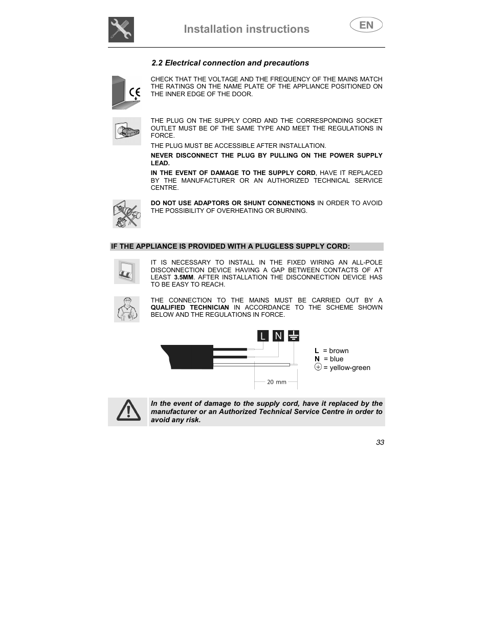 Installation instructions | Smeg STA6047 User Manual | Page 19 / 37