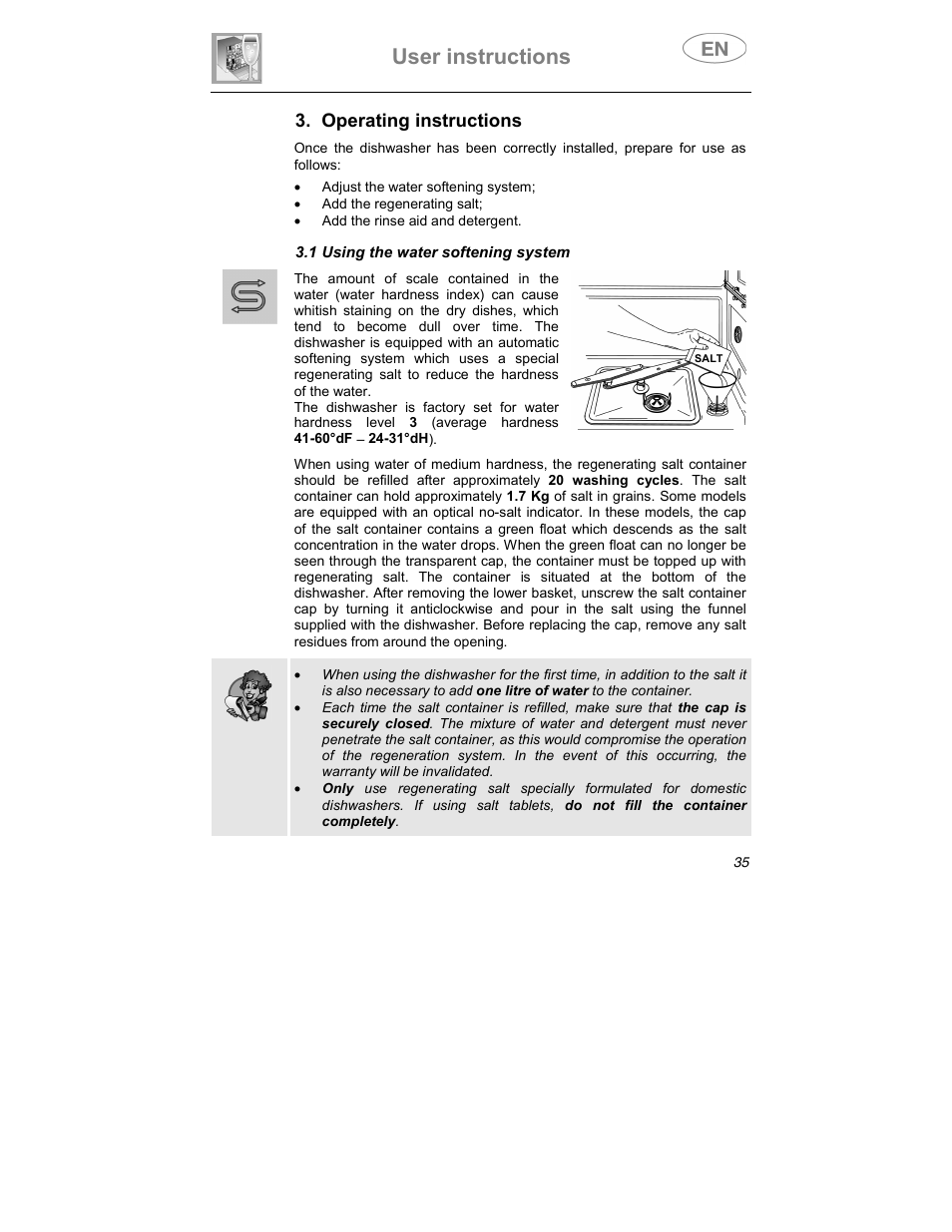 User instructions, Operating instructions | Smeg STA6047 User Manual | Page 21 / 37