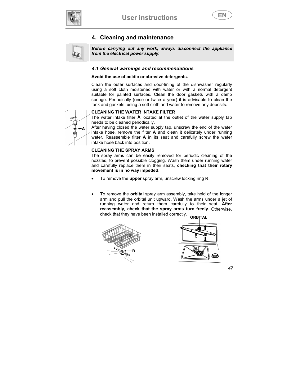 User instructions | Smeg STA6047 User Manual | Page 33 / 37