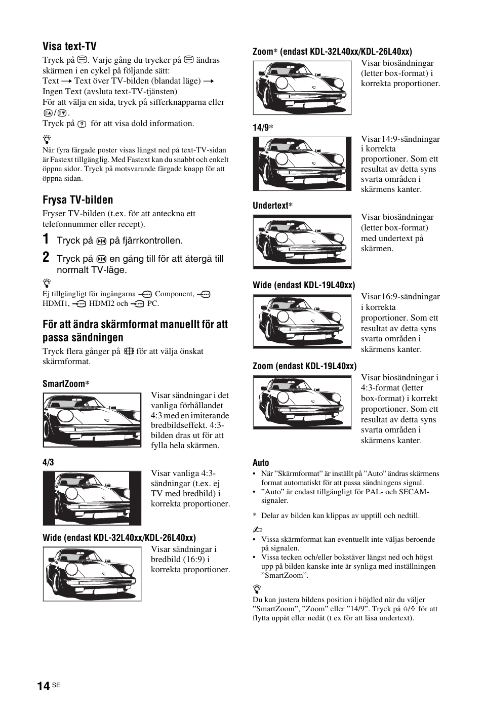 Sidan 14), Sidan 14, E (sidan 14) | Visa text-tv, Frysa tv-bilden | Sony KDL-19L4000 User Manual | Page 122 / 255