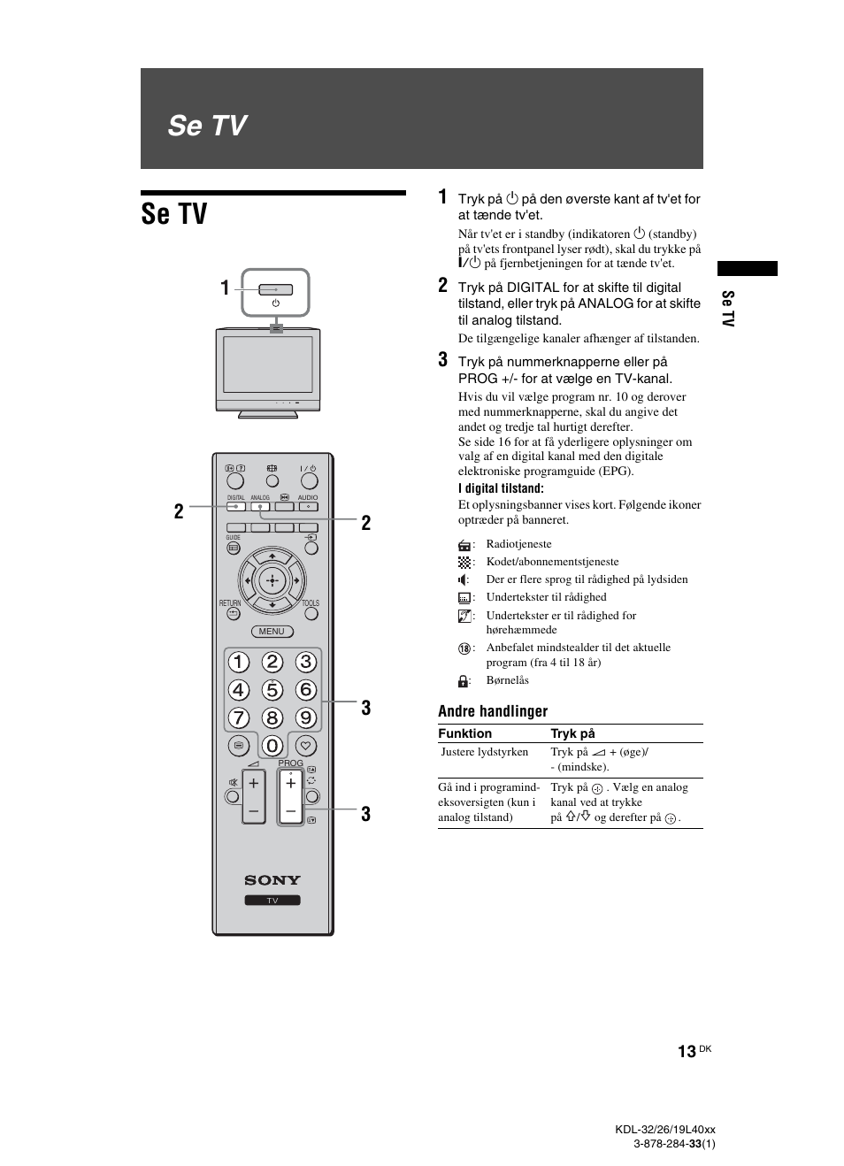 Se tv, Side 13) | Sony KDL-19L4000 User Manual | Page 13 / 255