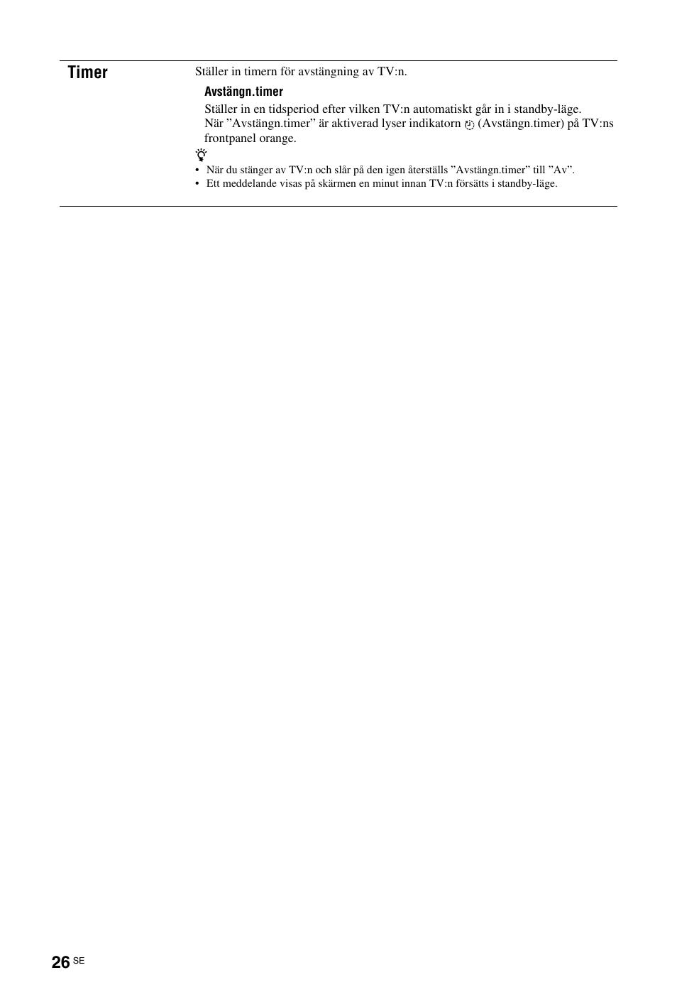 Sidan 26), Se sidan 26, Timer | Sony KDL-19L4000 User Manual | Page 134 / 255
