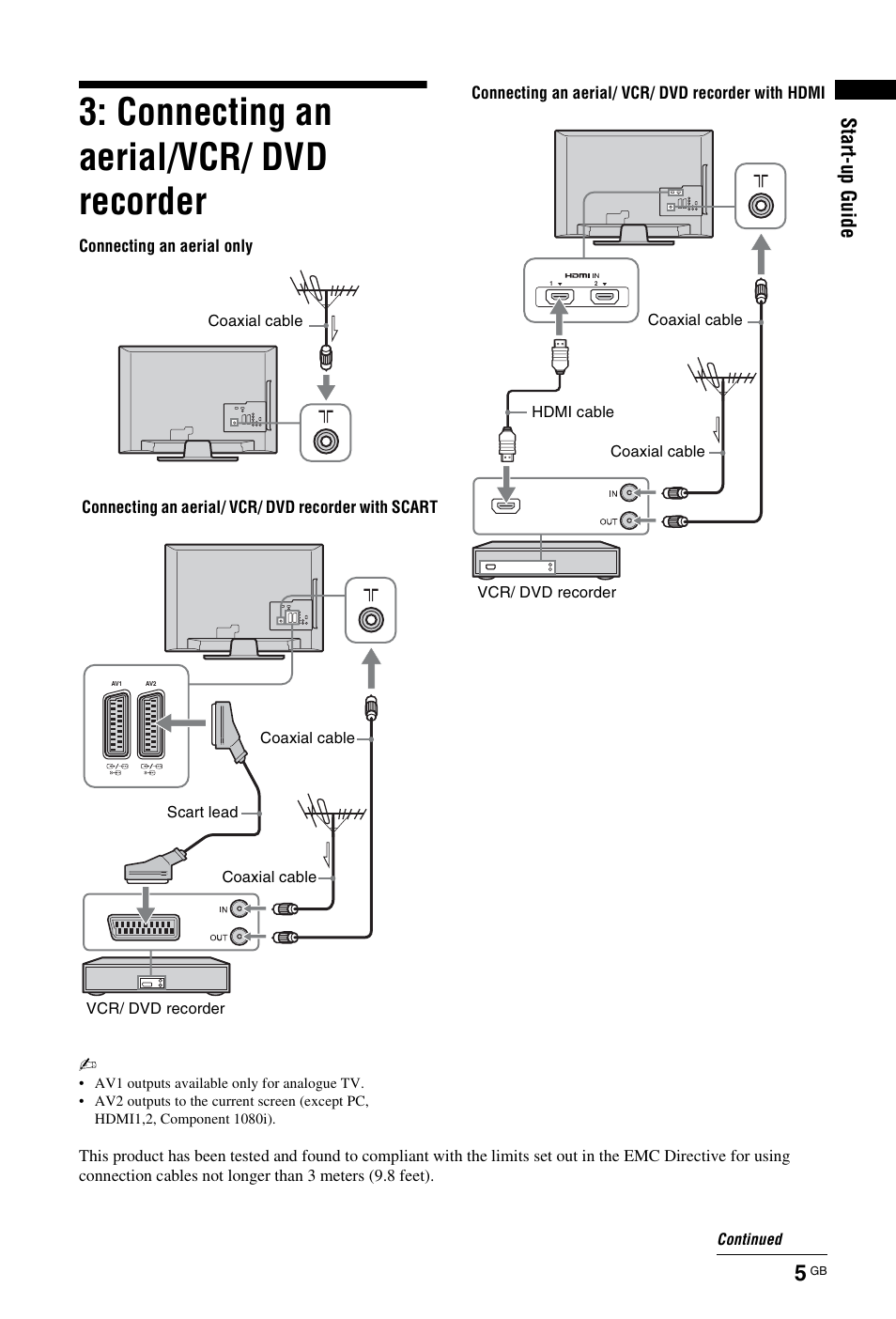 Connecting an aerial/vcr/ dvd recorder, St art -u p gui d e | Sony KDL-19L4000 User Manual | Page 149 / 255