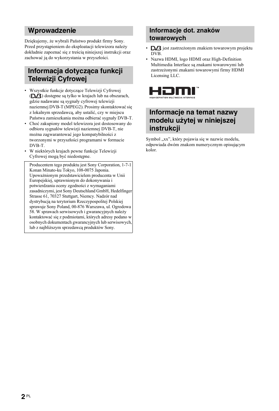 Informacje dot. znaków towarowych | Sony KDL-19L4000 User Manual | Page 182 / 255