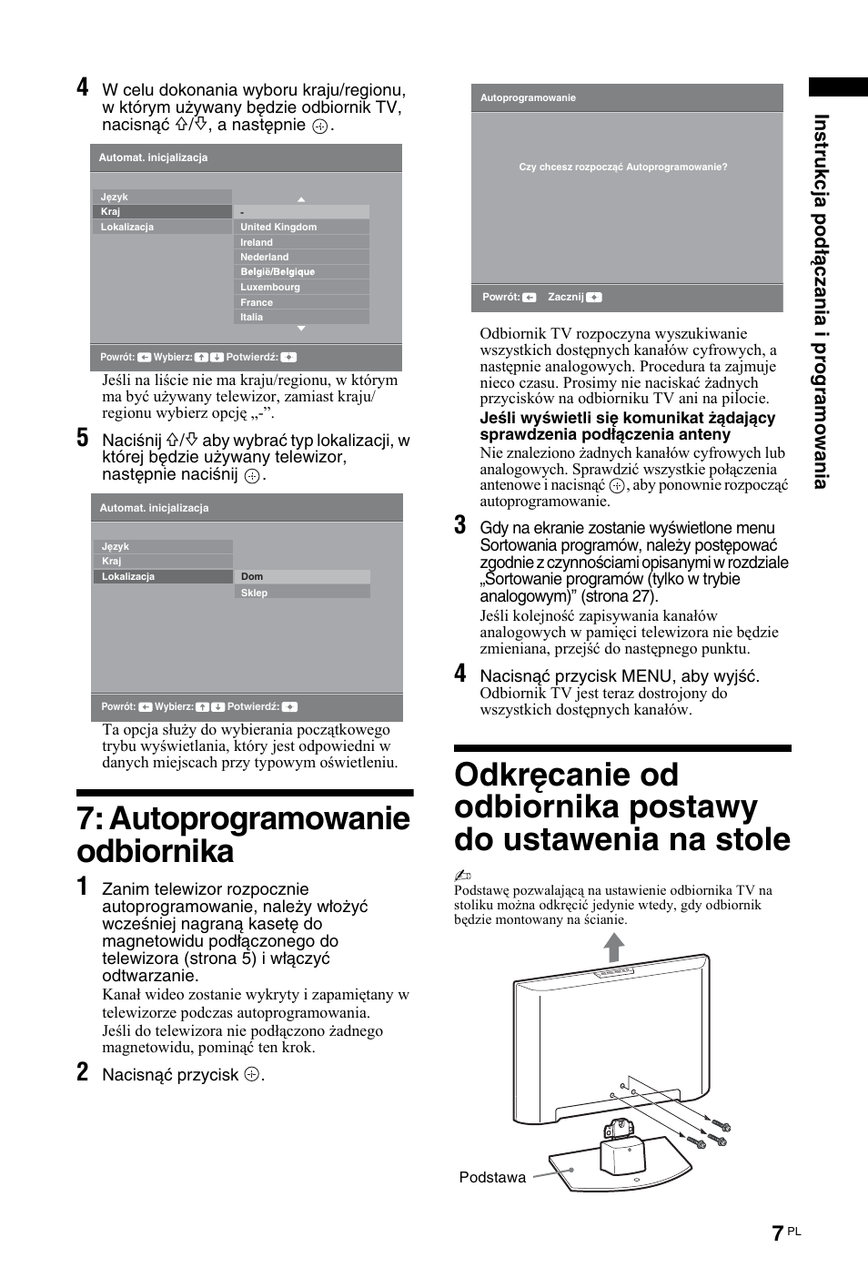 Autoprogramowanie odbiornika, Instr ukcja podł ączani a i progr am owani a | Sony KDL-19L4000 User Manual | Page 187 / 255