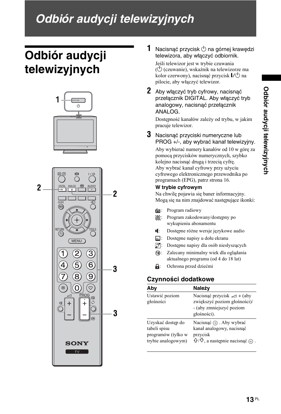 Odbiór audycji telewizyjnych | Sony KDL-19L4000 User Manual | Page 193 / 255