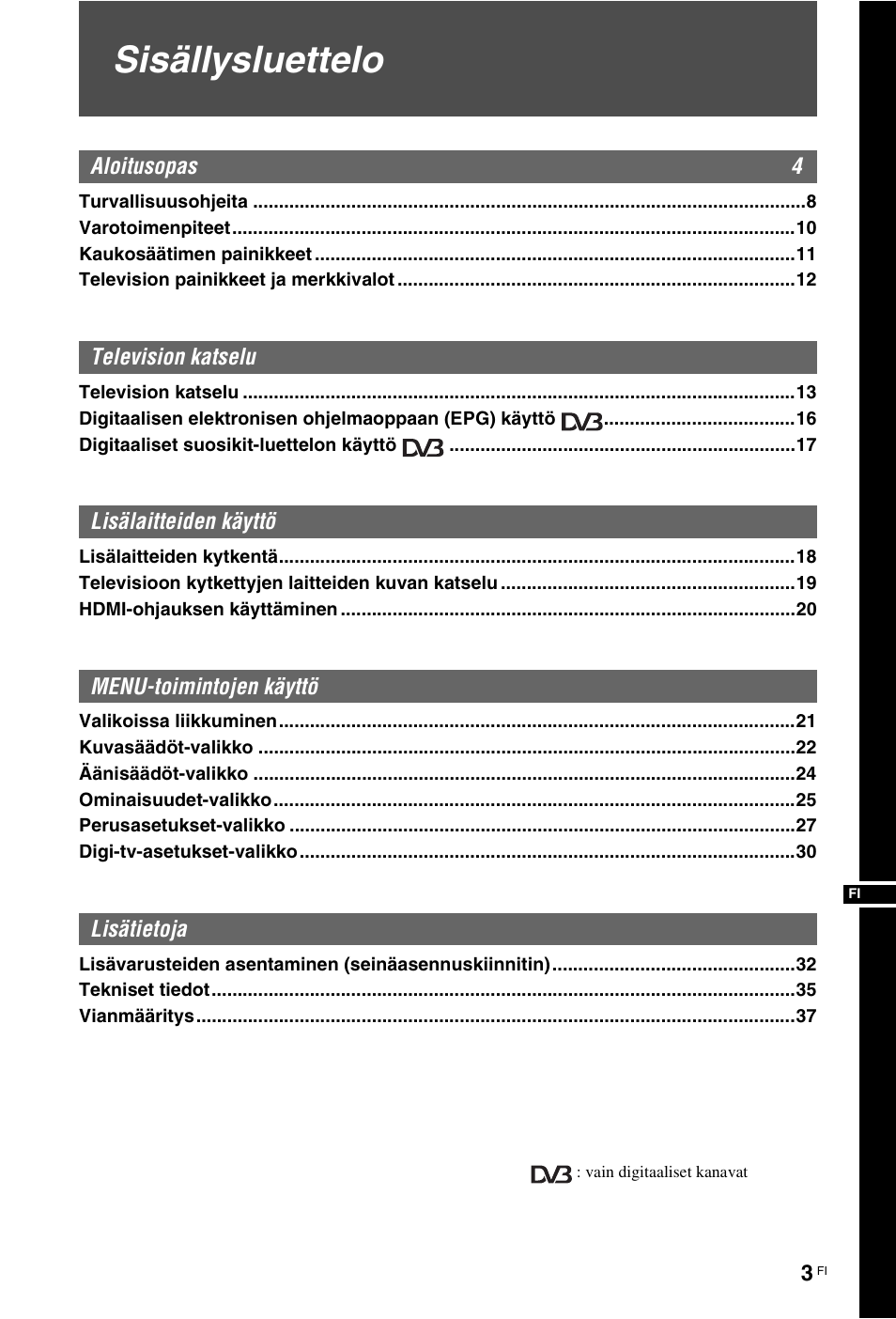 Sisällysluettelo | Sony KDL-19L4000 User Manual | Page 39 / 255