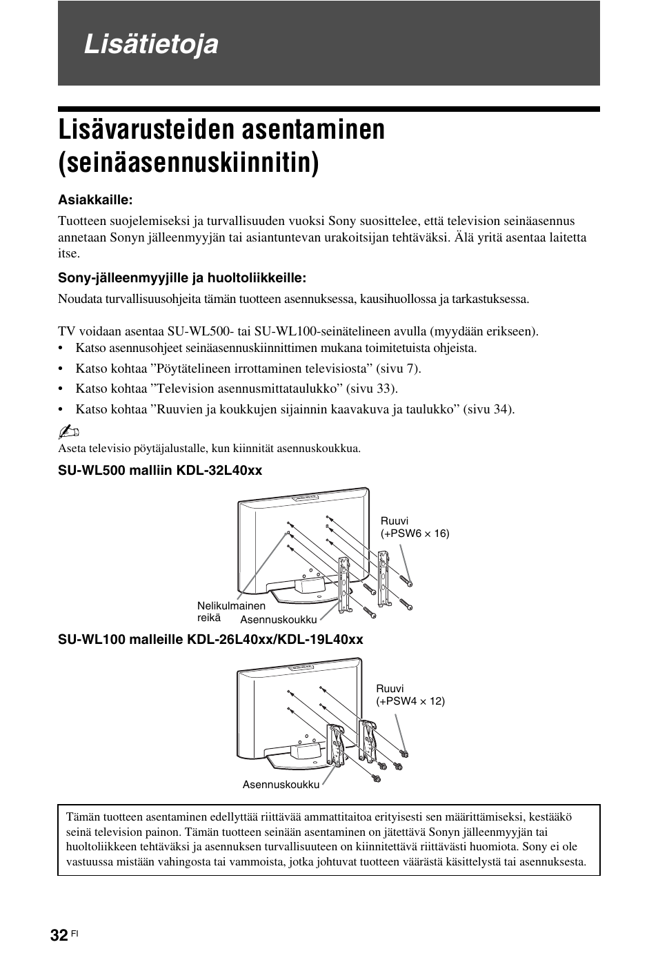 Lisätietoja | Sony KDL-19L4000 User Manual | Page 68 / 255