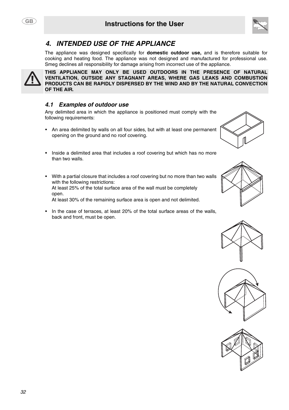 Intended use of the appliance, 1 examples of outdoor use, Instructions for the user | Smeg MC30RA User Manual | Page 6 / 24
