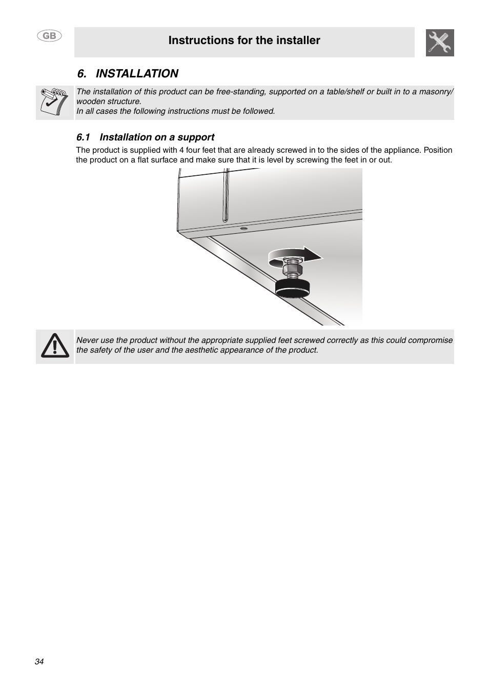 Installation, 1 installation on a support, Instructions for the installer | Smeg MC30RA User Manual | Page 8 / 24