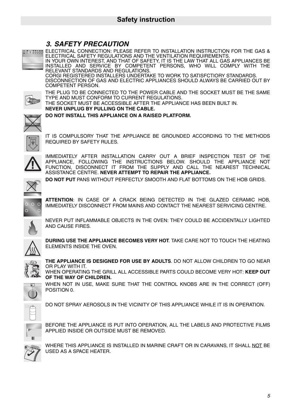 Safety precaution, Safety instruction | Smeg OF602XA User Manual | Page 3 / 16