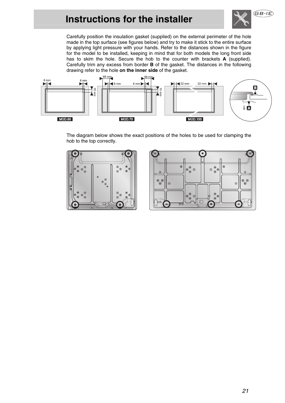 Instructions for the installer | Smeg Cooking Hob P106 User Manual | Page 4 / 14