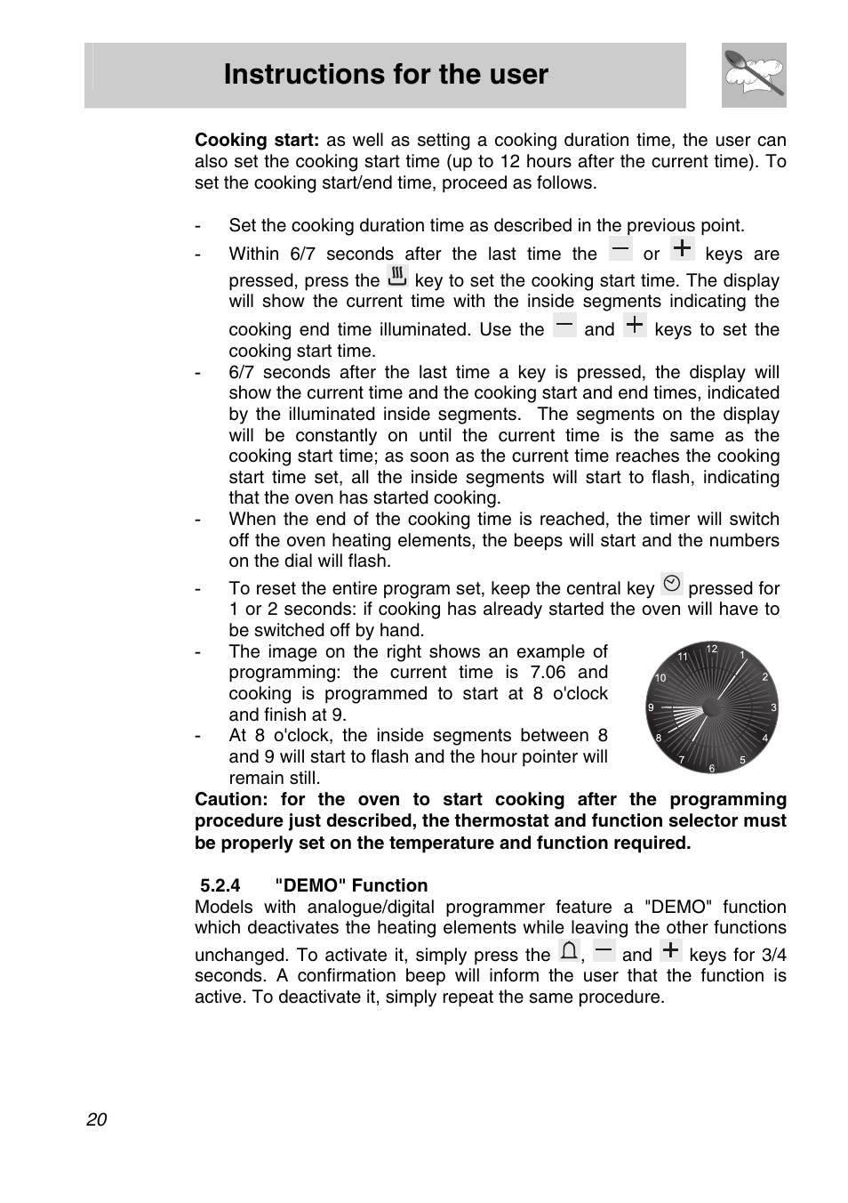 4 "demo" function, Instructions for the user | Smeg A11A-6 User Manual | Page 18 / 32