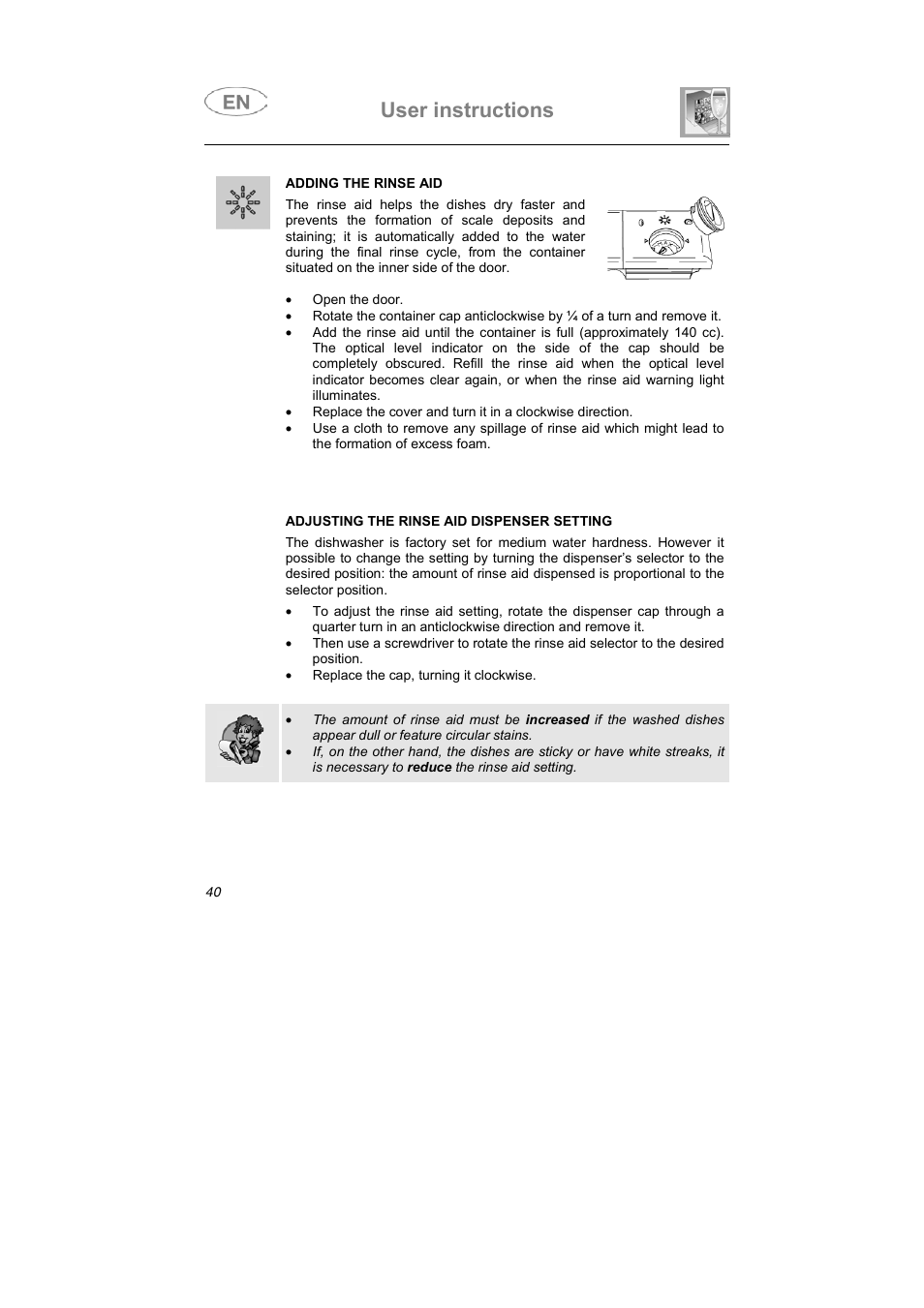 User instructions | Smeg KLVS50EB User Manual | Page 23 / 37