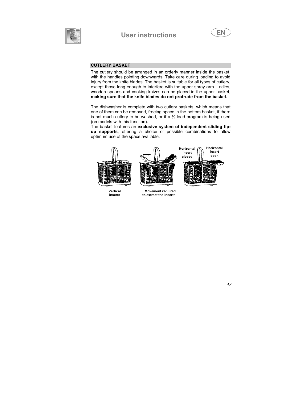 User instructions | Smeg KLVS50EB User Manual | Page 30 / 37