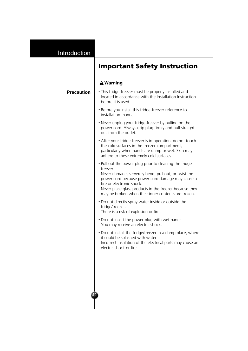 Important safety instruction, Introduction | Smeg LB30AFNF User Manual | Page 34 / 51