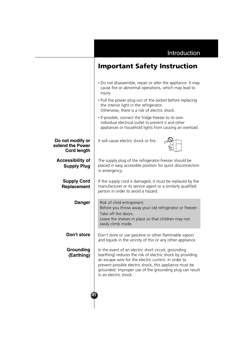 Important safety instruction, Introduction | Smeg LB30AFNF User Manual | Page 35 / 51