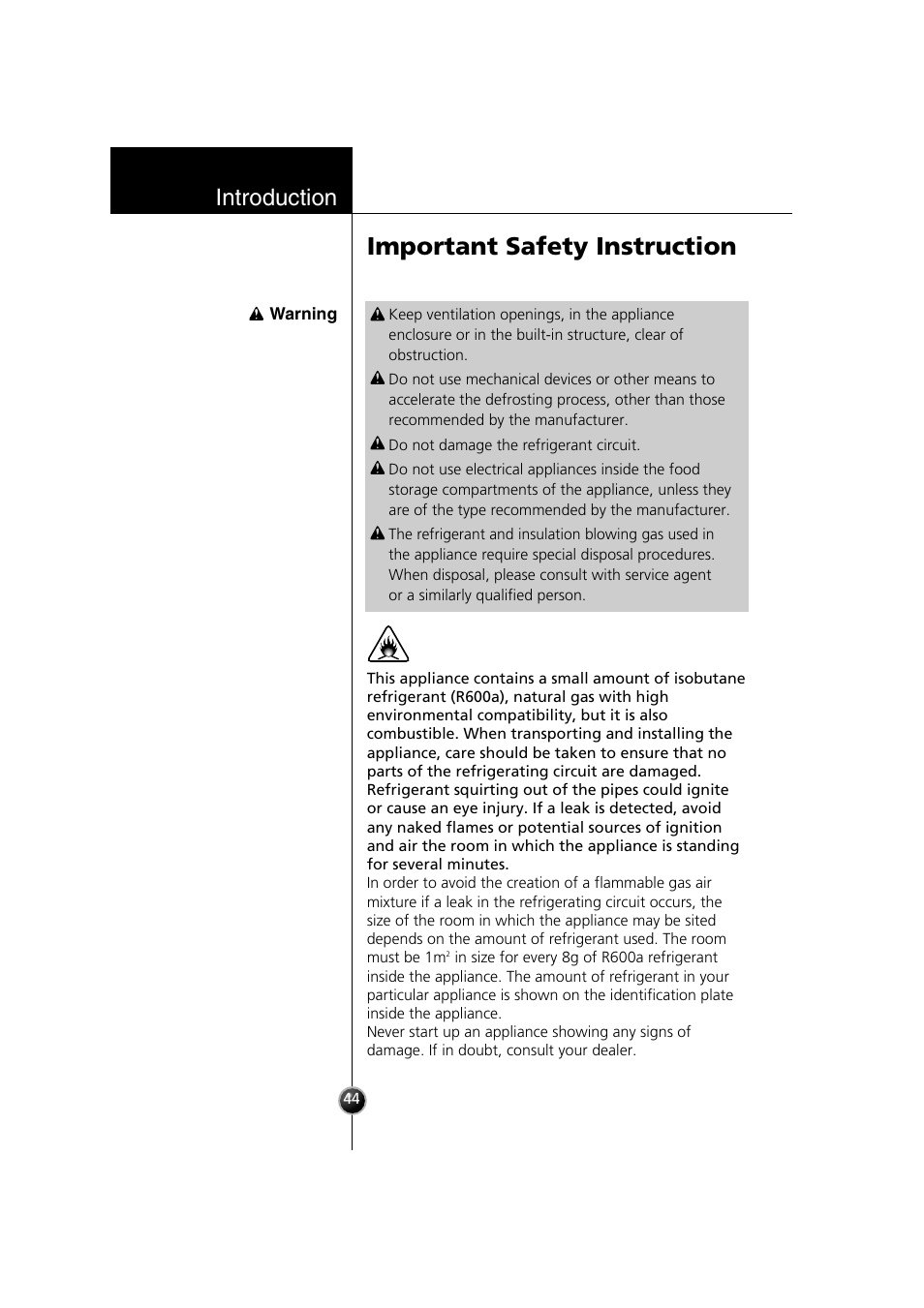 Important safety instruction, Introduction | Smeg LB30AFNF User Manual | Page 36 / 51