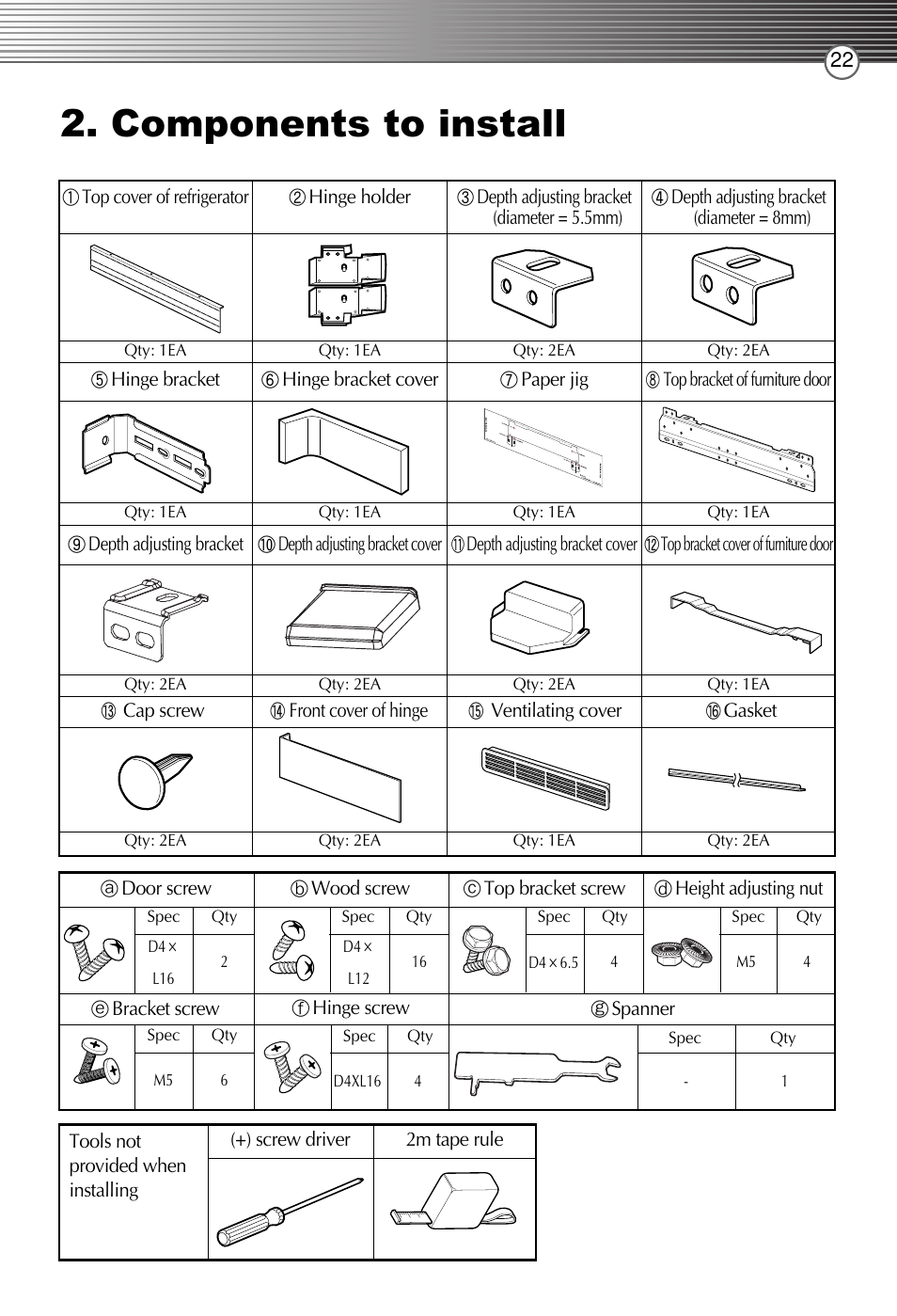 Components to install | Smeg LB30AFNF User Manual | Page 5 / 51