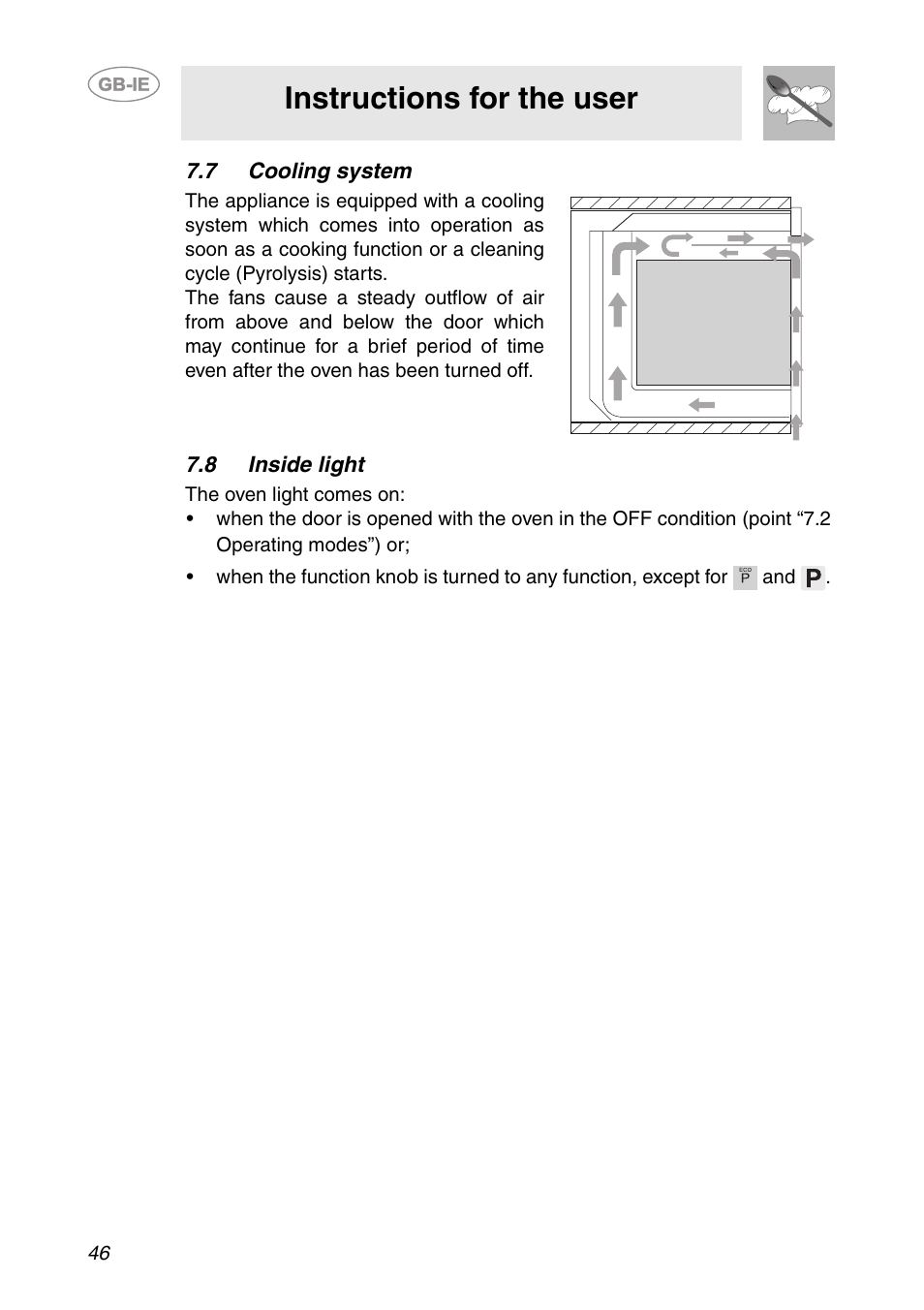 7 cooling system, 8 inside light, Instructions for the user | Smeg FP131B1 User Manual | Page 14 / 30