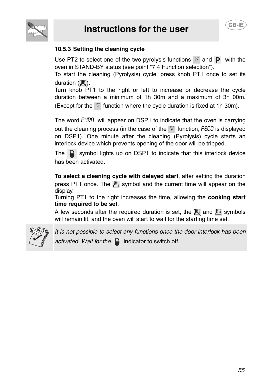 3 setting the cleaning cycle, Instructions for the user | Smeg FP131B1 User Manual | Page 23 / 30