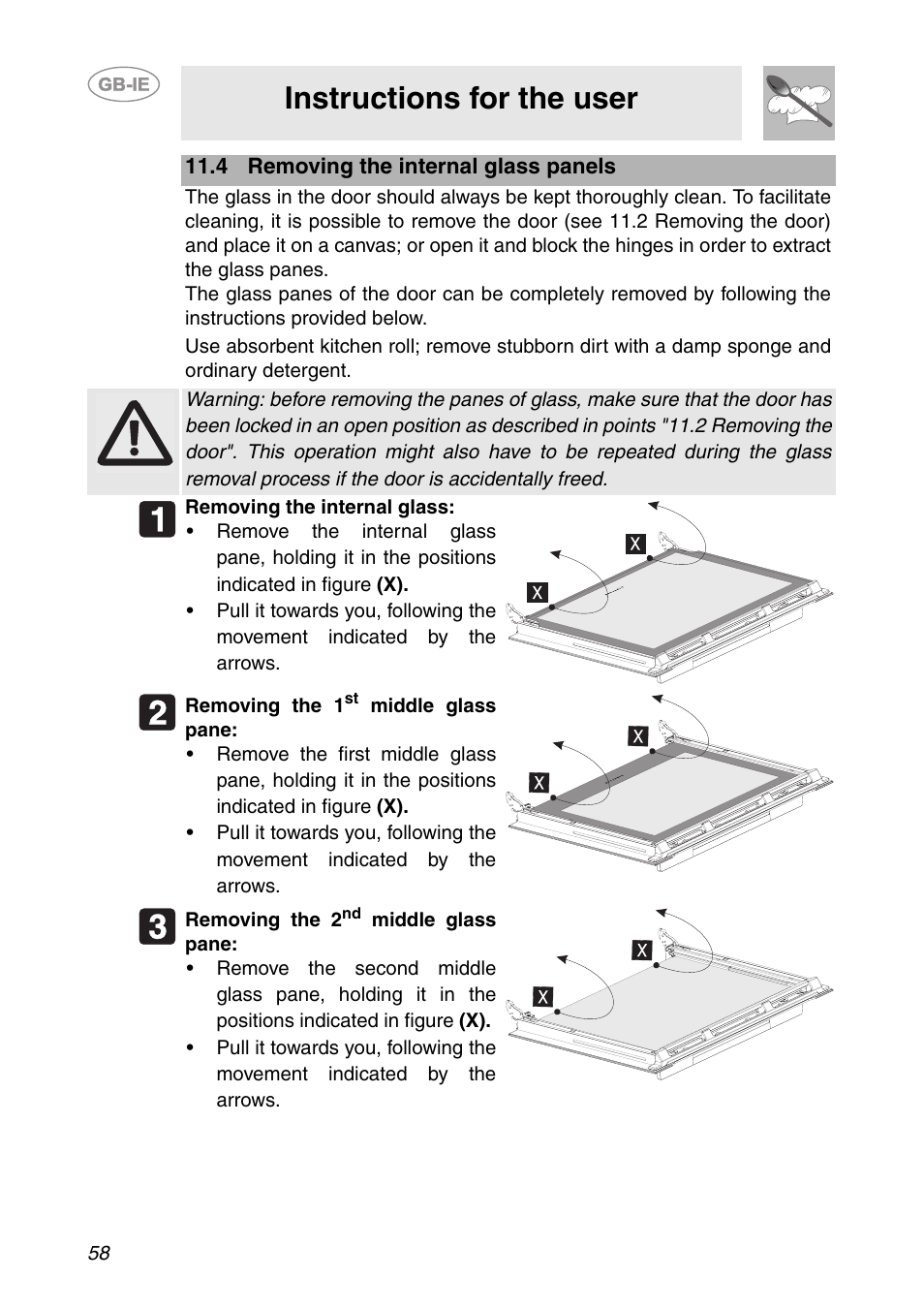 4 removing the internal glass panels, Instructions for the user | Smeg FP131B1 User Manual | Page 26 / 30