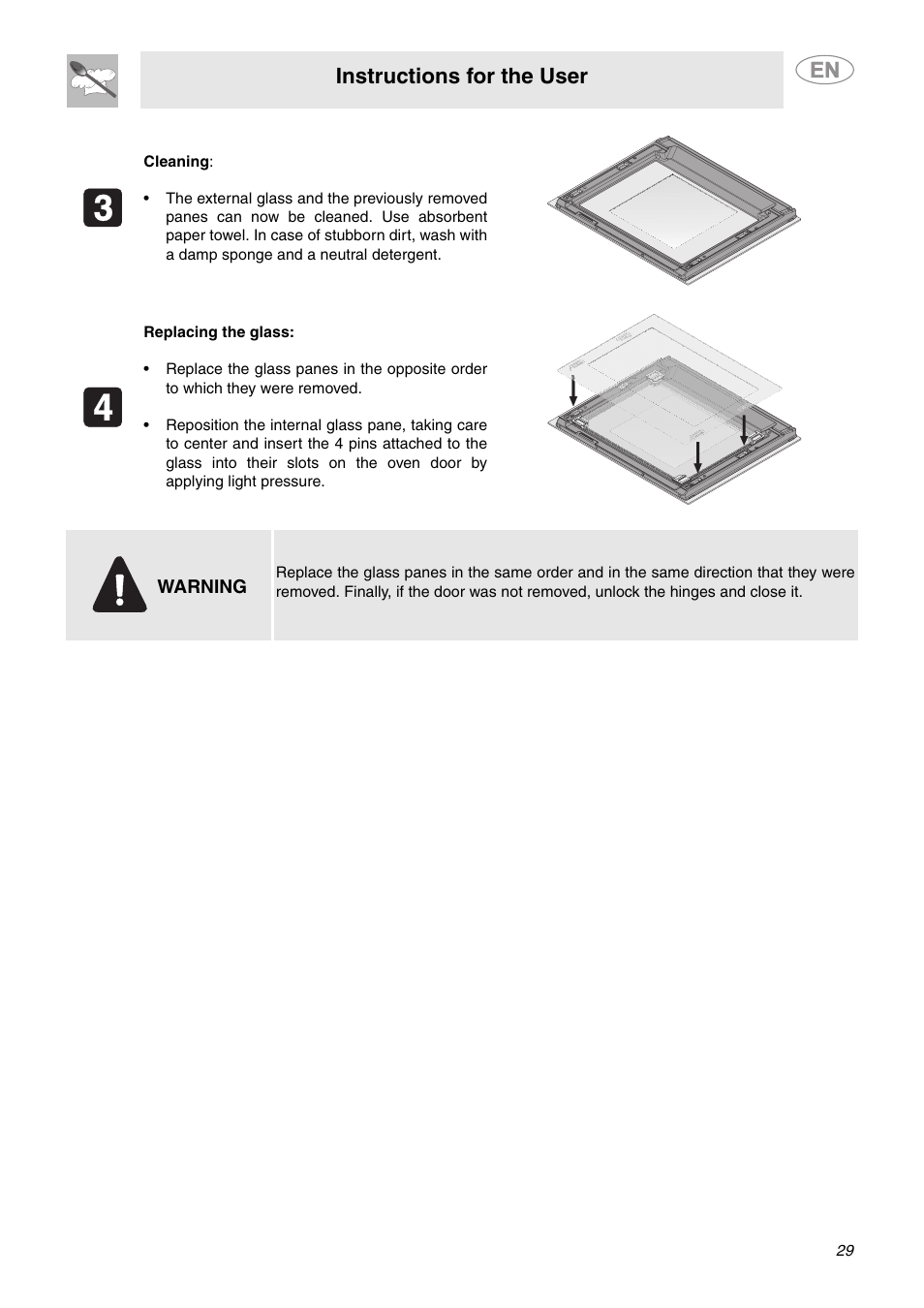 Warning, Instructions for the user | Smeg SCP111BU2 User Manual | Page 27 / 28