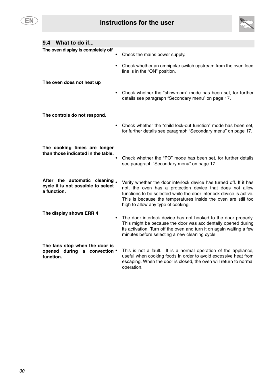 4 what to do if, Instructions for the user | Smeg SCP111BU2 User Manual | Page 28 / 28