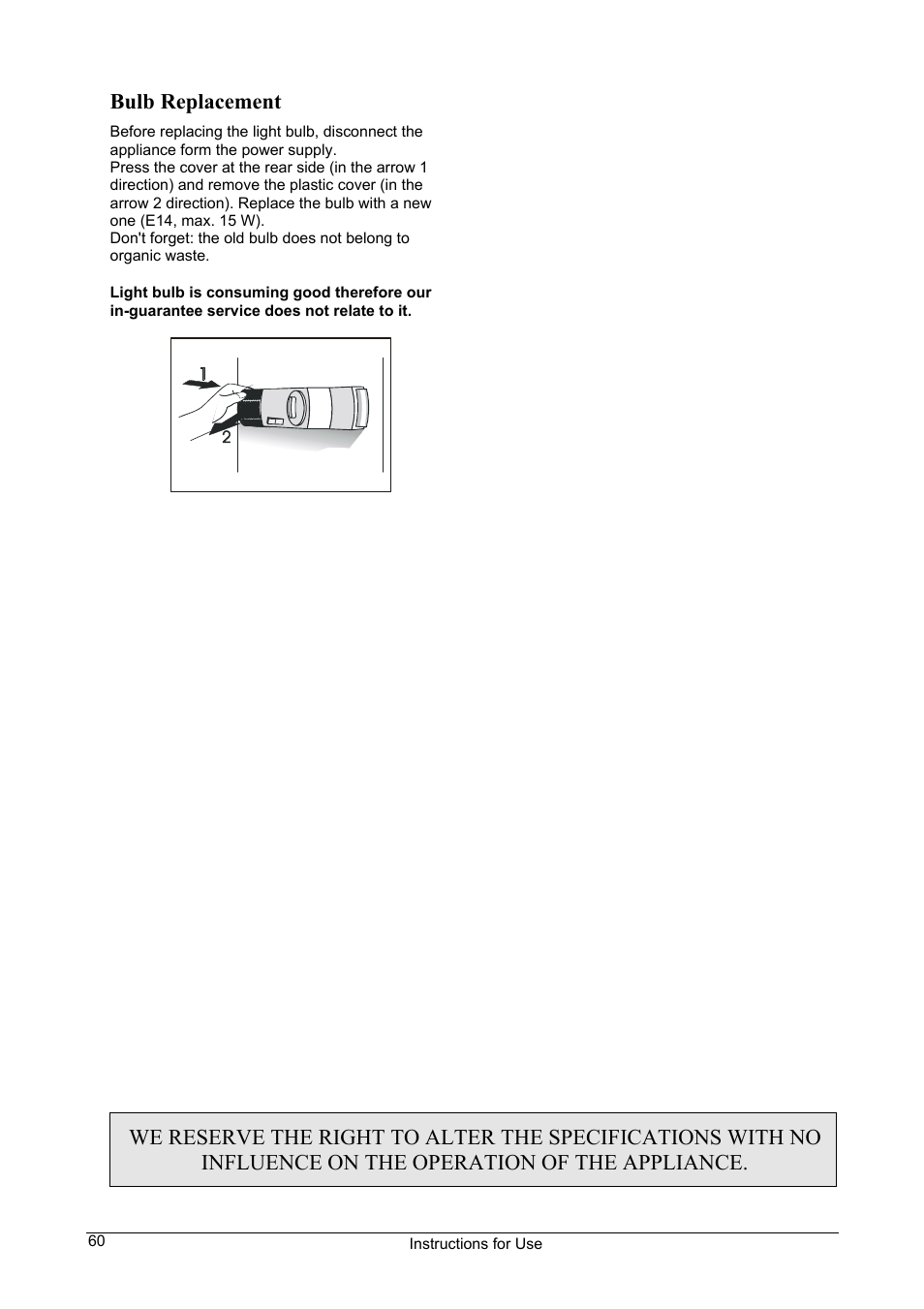 Bulb replacement | Smeg FA28B User Manual | Page 14 / 14