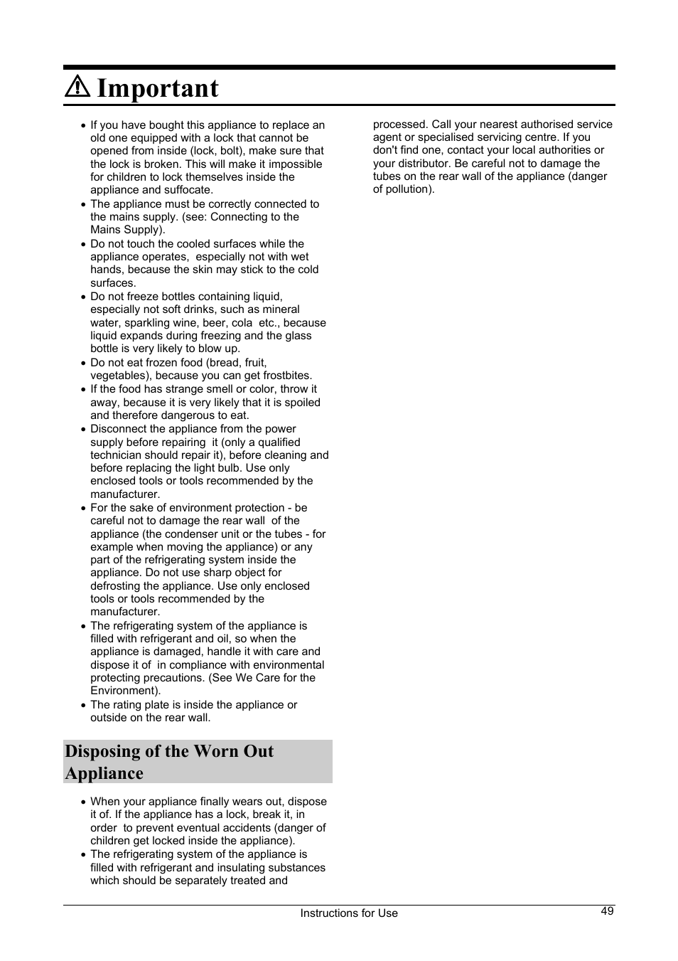 Important, Disposing of the worn out appliance | Smeg FA28B User Manual | Page 3 / 14