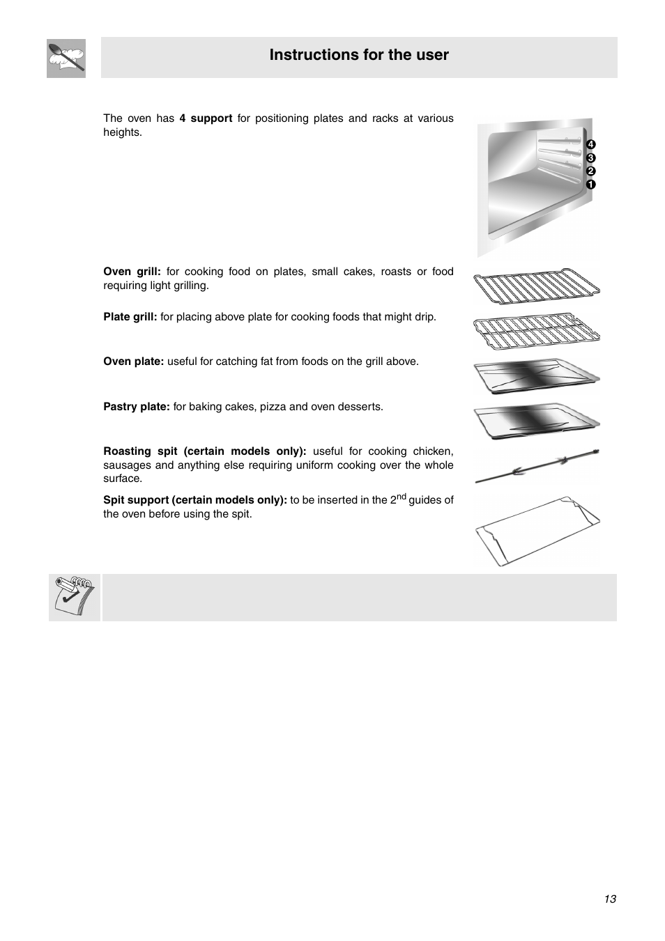 Available accessories, Instructions for the user | Smeg SNZ106VML User Manual | Page 11 / 24