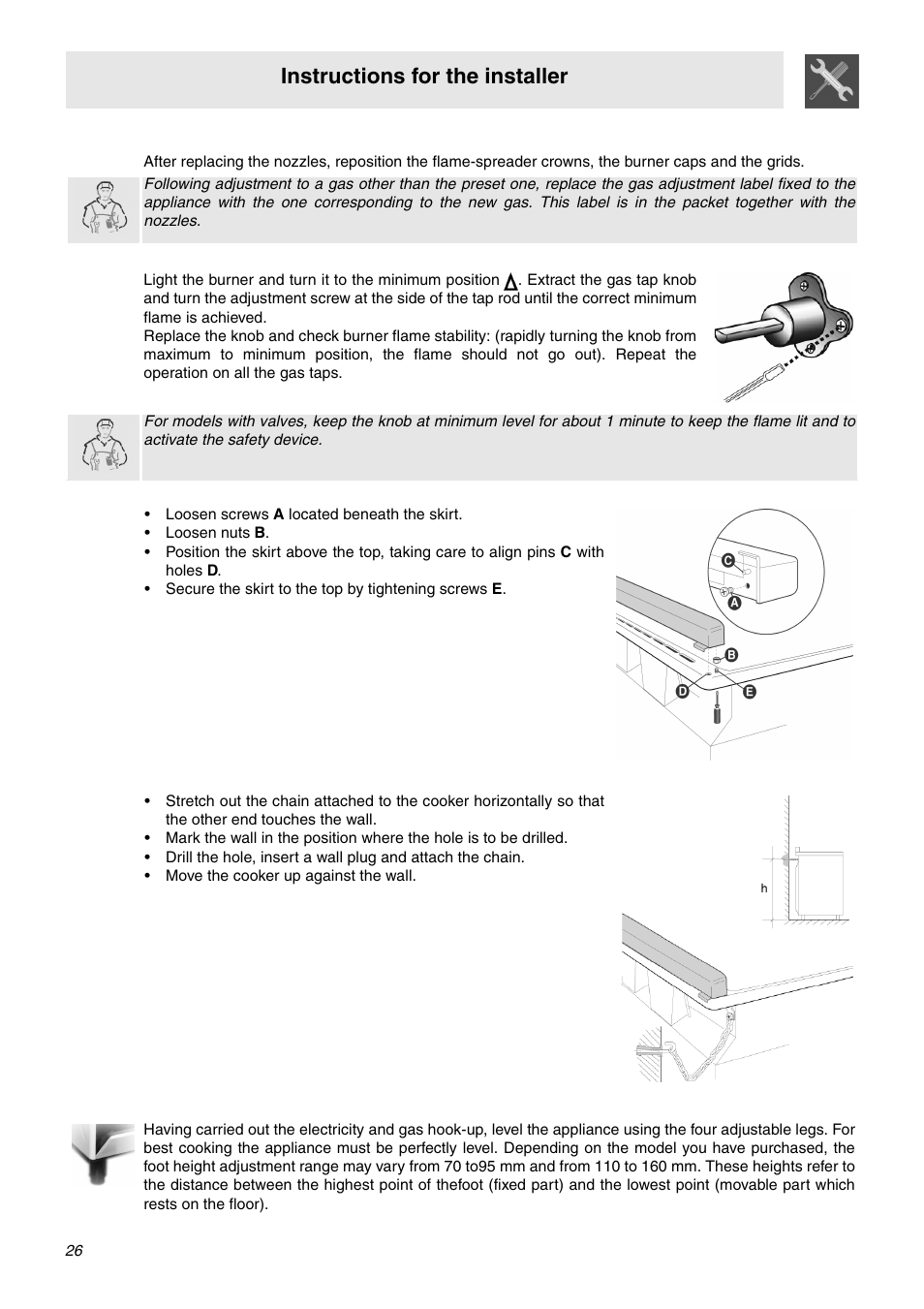 Final operations, 3 wall fixing, 4 positioning and levelling of the appliance | Instructions for the installer | Smeg SNZ106VML User Manual | Page 24 / 24