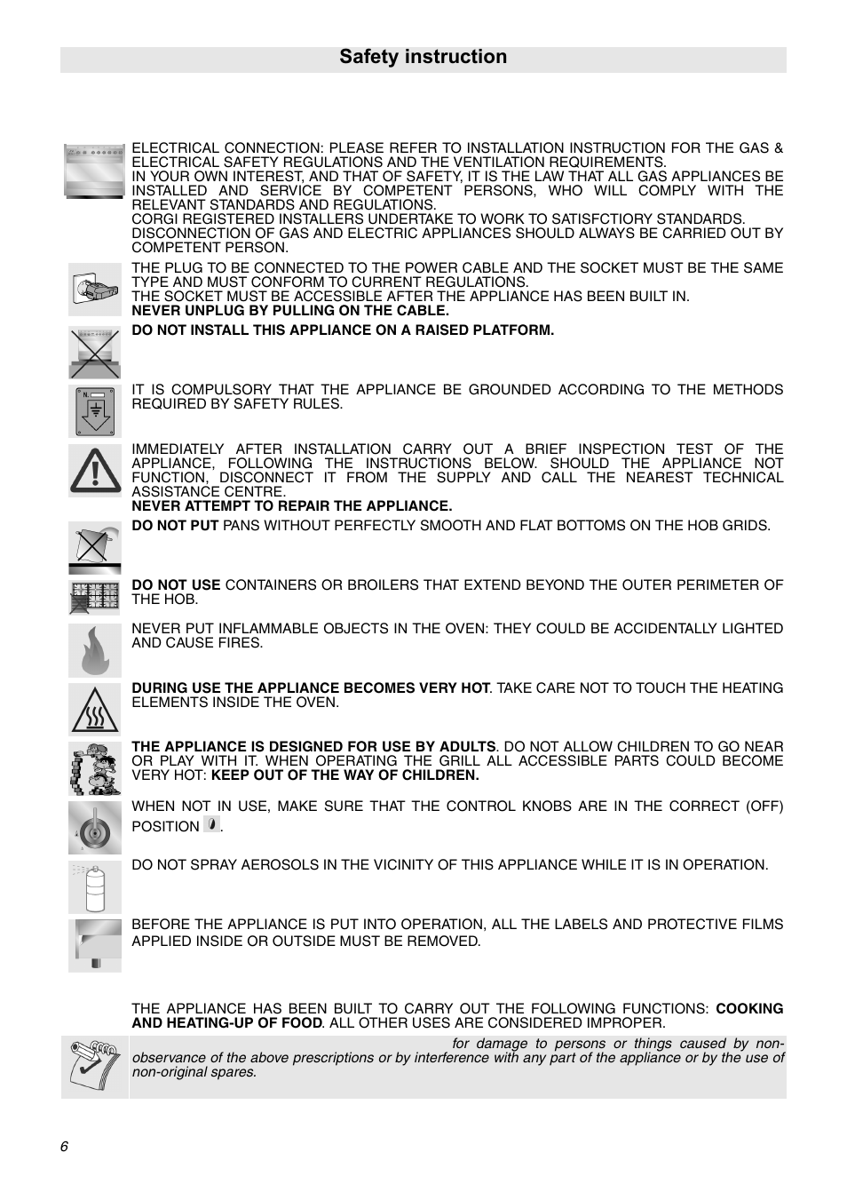 Safety precaution, Intended use of the appliance, Safety precaution 4. intended use of the appliance | Safety instruction | Smeg SNZ106VML User Manual | Page 4 / 24