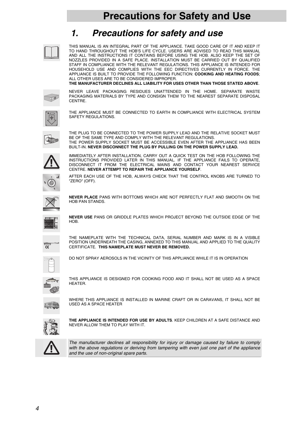 Precautions for safety and use | Smeg PTSA727X5 User Manual | Page 2 / 16