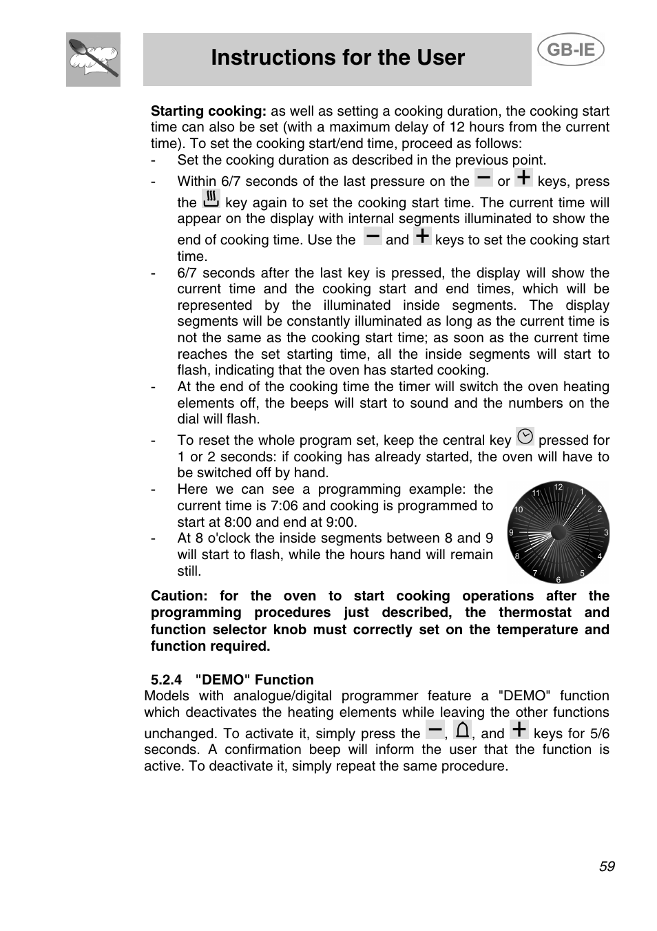 4 "demo" function, Instructions for the user | Smeg A5-6 User Manual | Page 17 / 39