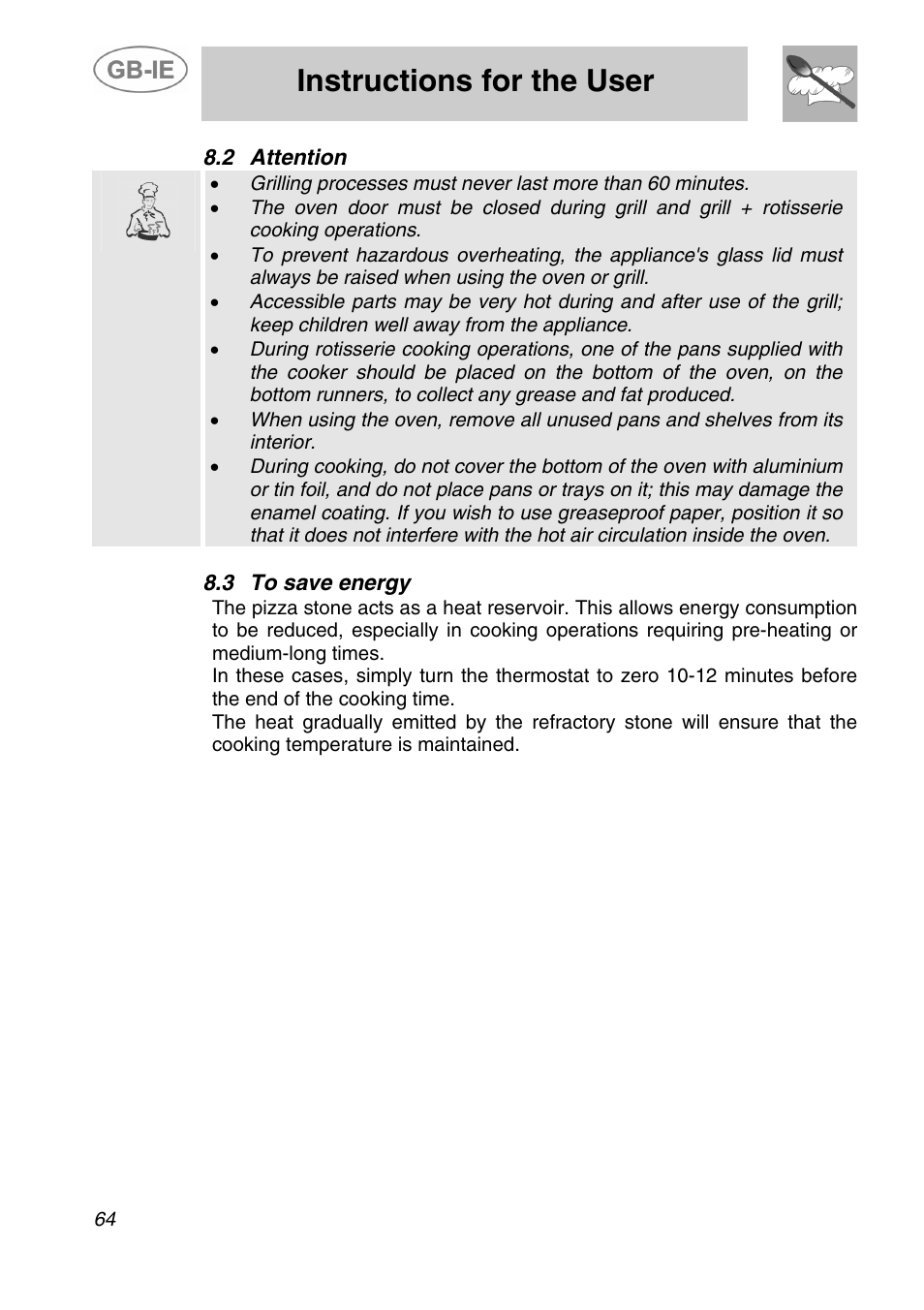 Attention, 3 to save energy, Instructions for the user | Smeg A5-6 User Manual | Page 22 / 39