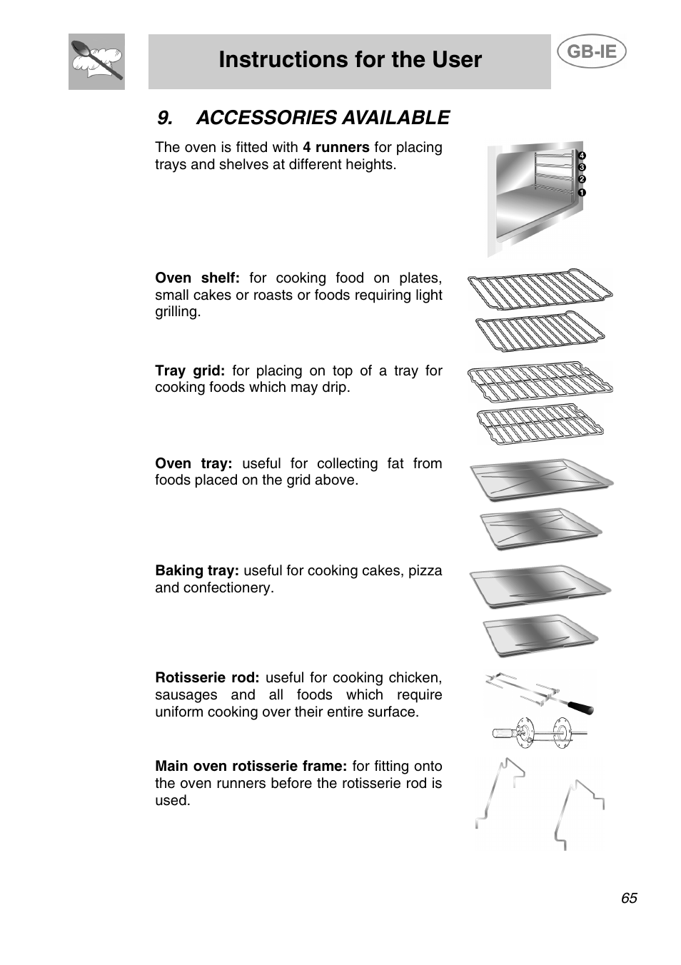 Accessories available, Instructions for the user | Smeg A5-6 User Manual | Page 23 / 39