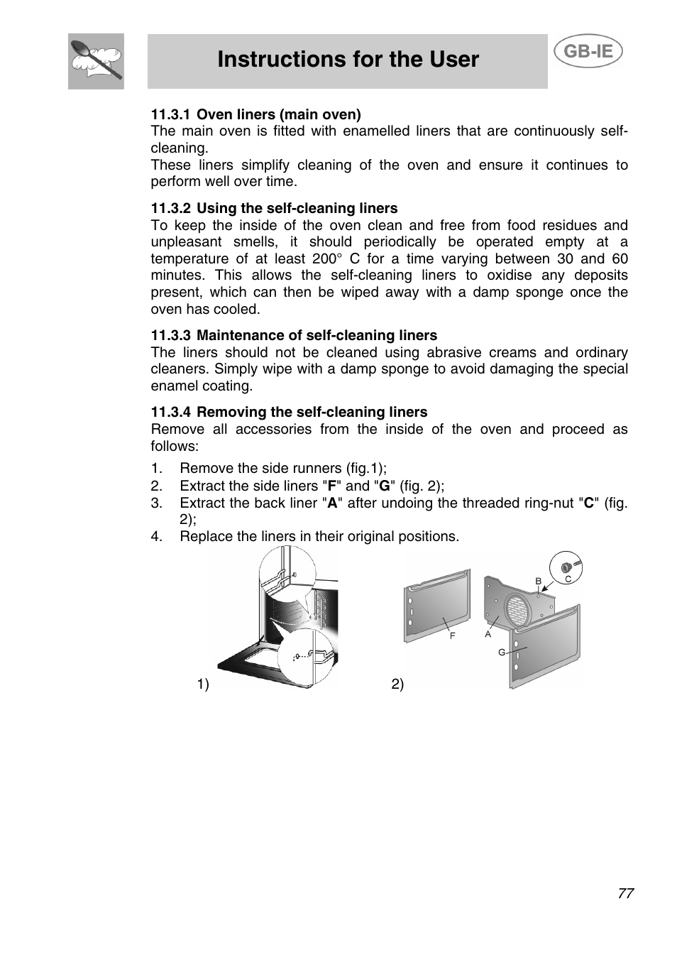 4 door glazing, 5 cleaning the oven bottom (right-hand oven), Instructions for the user | Smeg A5-6 User Manual | Page 35 / 39