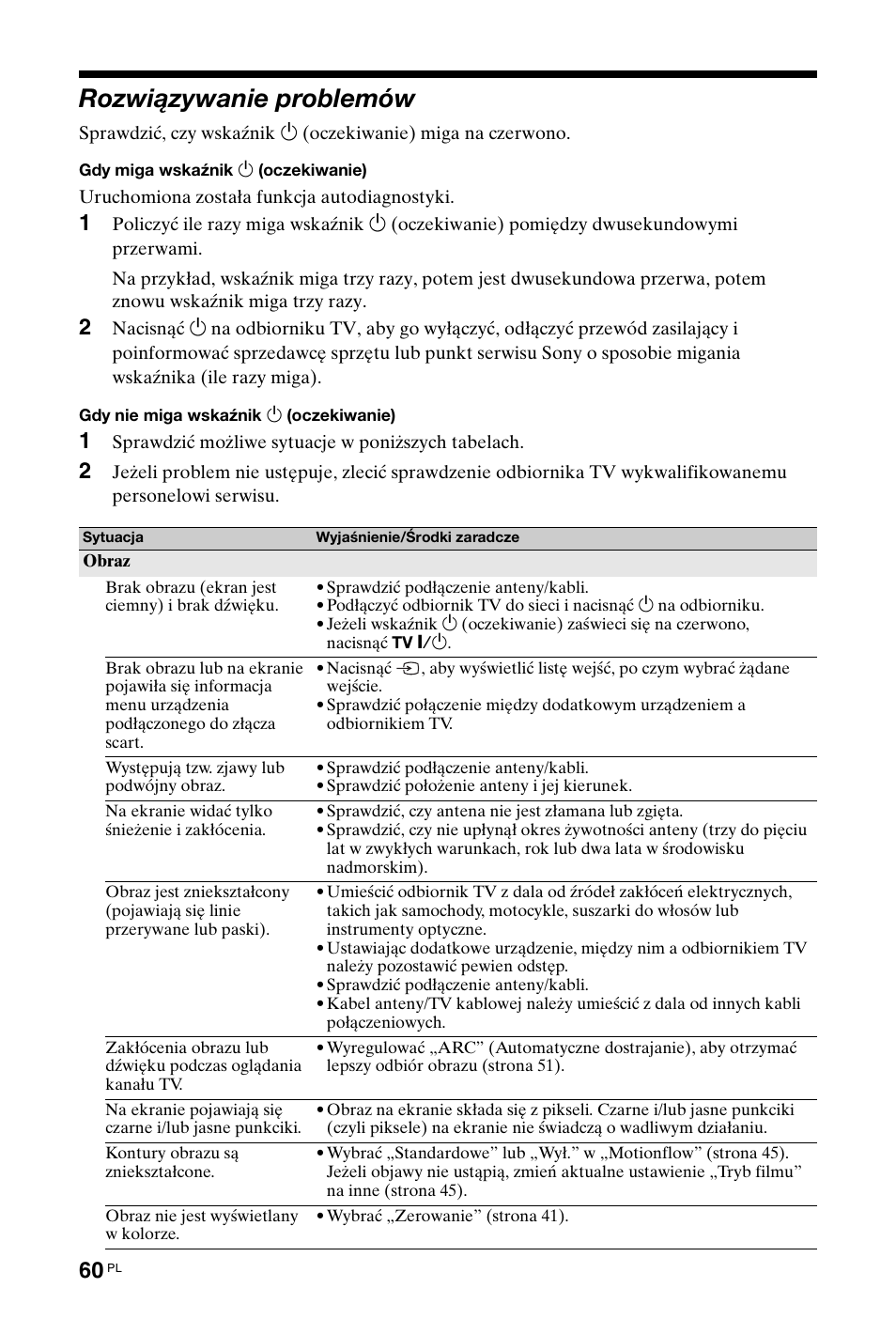 Rozwiązywanie problemów | Sony KDL-40X4500 User Manual | Page 116 / 188