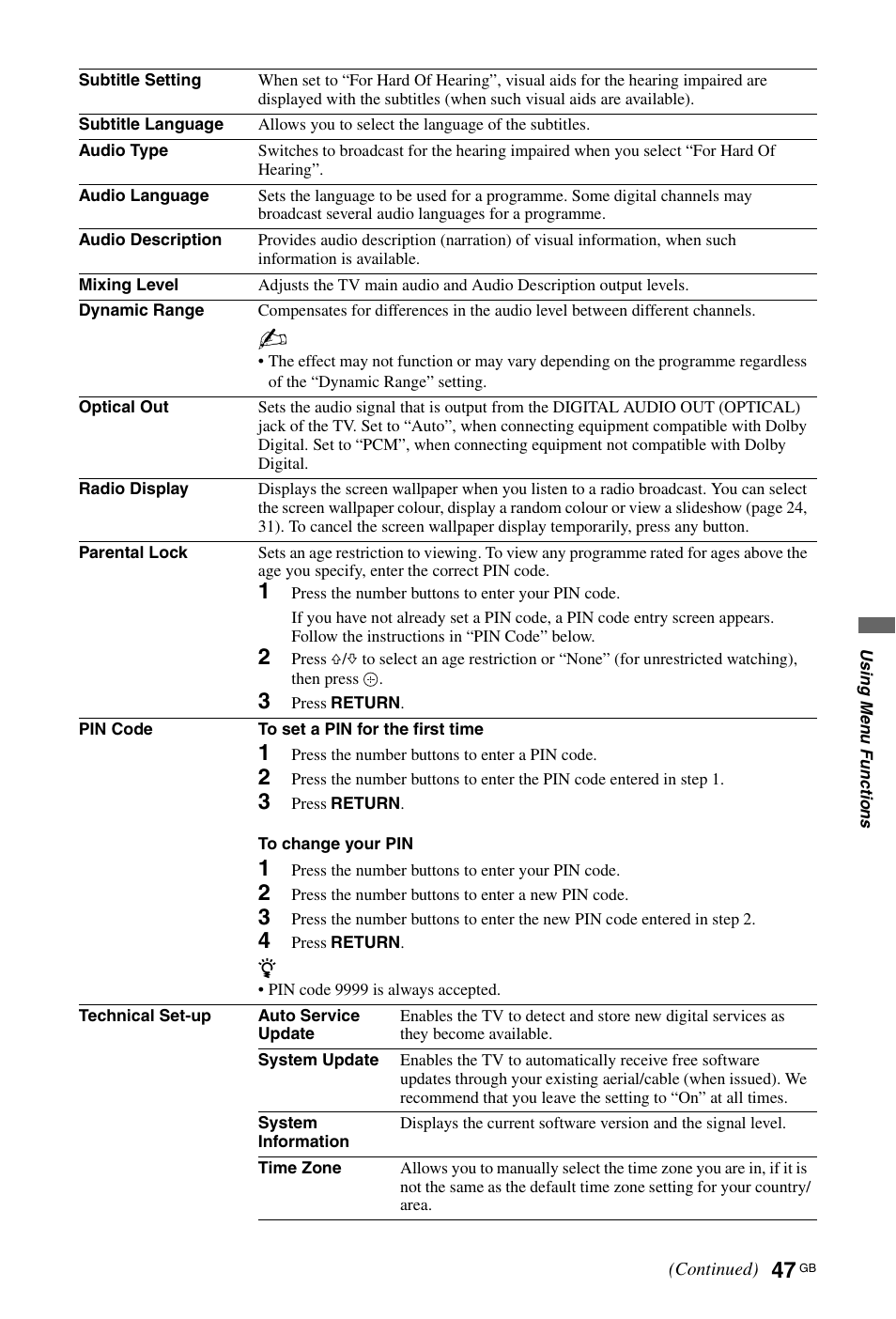 Sony KDL-40X4500 User Manual | Page 47 / 188
