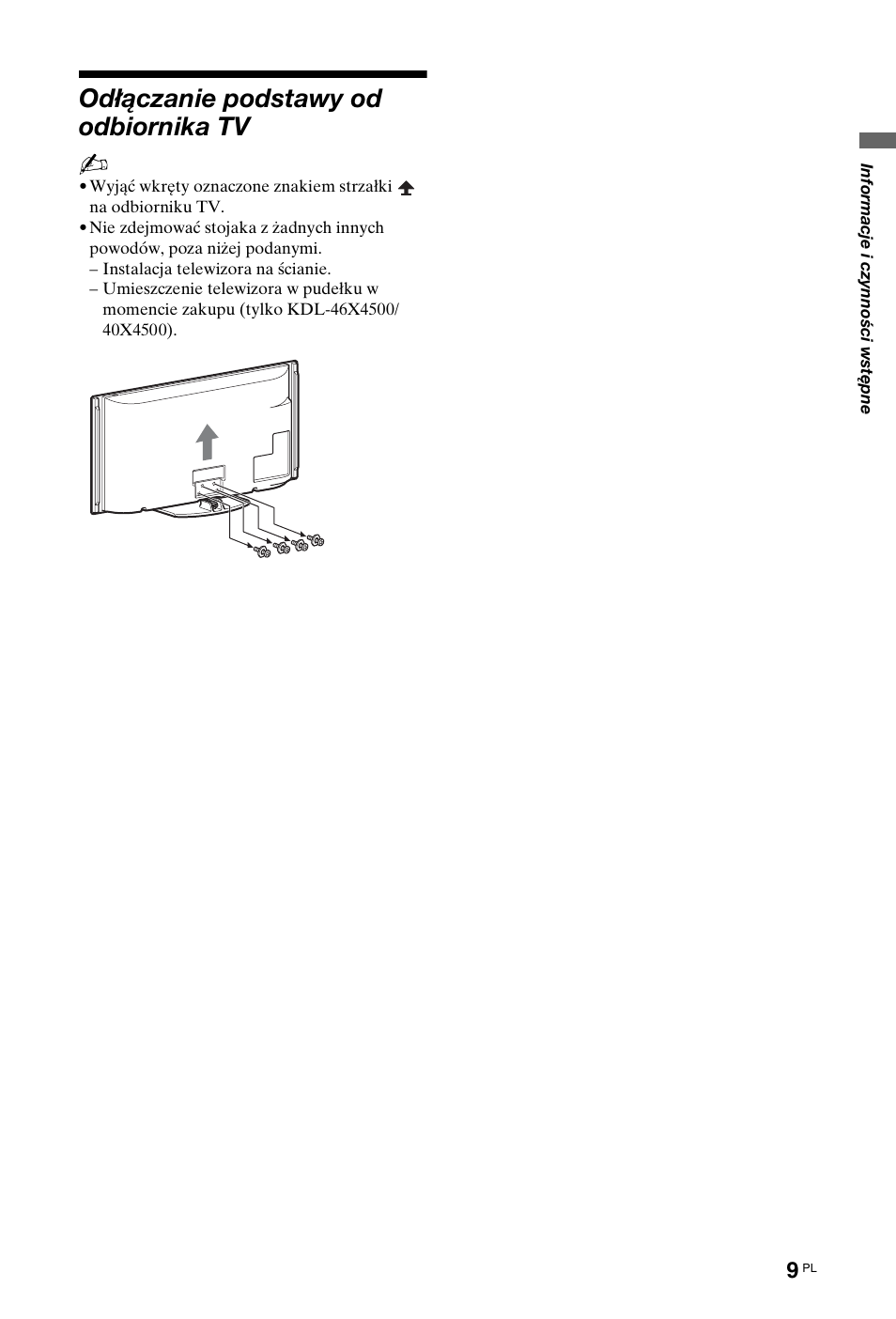 Odłączanie podstawy od odbiornika tv | Sony KDL-40X4500 User Manual | Page 65 / 188